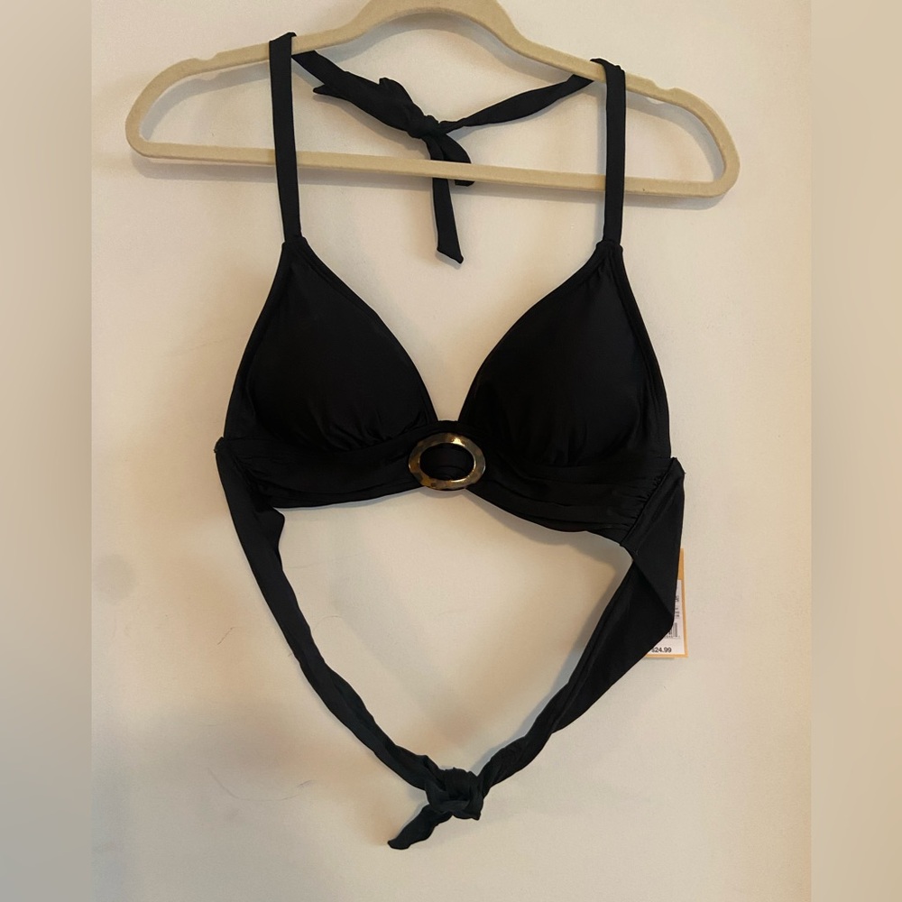 Kona Sol Black Bikini Top with Ring Accent